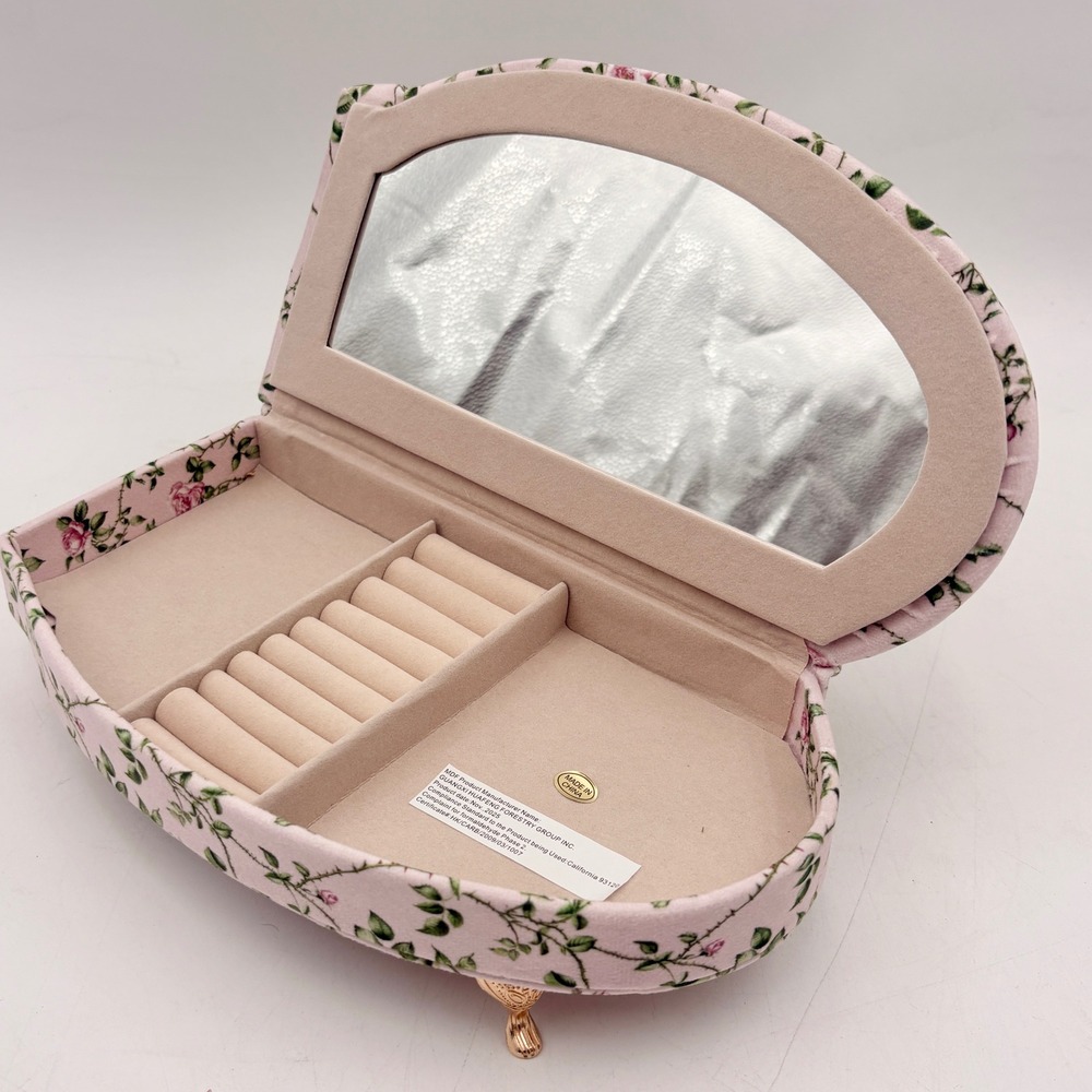 Pink Floral Rose Chaise Lounge Jewelry Box Miniature Sofa Mirror Ring Storage - Picture 4 of 10